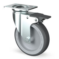 Institutional Swivel Braked Zinc Plated Castor Grey Thermoplastic Wheels