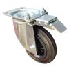 160mm Black Rubber Industrial Castors with Directional Lock Locked