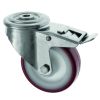 Braked Bolt Hole Stainless Steel Castor 80mm Maroon Polyurethane Wheel
