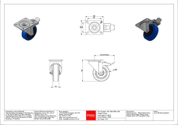 160mm Heavy Duty Swivel Castors Black Rubber Wheel | Ross Castors Castors, Trolley Wheels & Castors Online From Ross Handling - View #4
