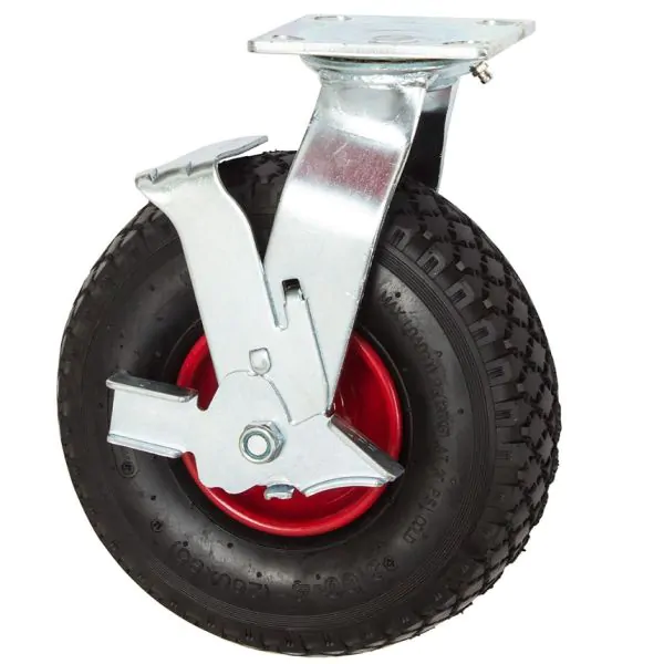 Swivel with Brake 8" x 2-1/2" Pneumatic Wheel Brass Caster Foam-Flat Free 